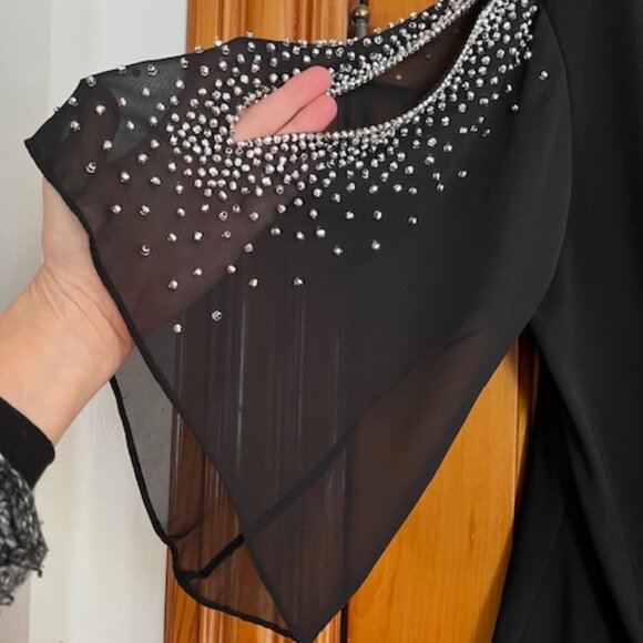 ROZ & ALI Beaded Rhinestone Black Woman's Top Size Small - Picture 3 of 9